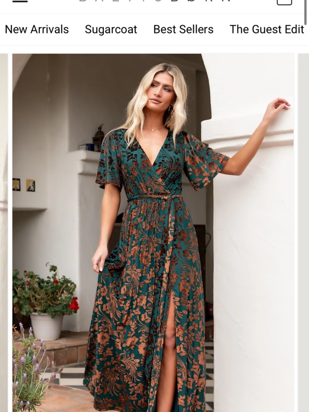 Elegant Green Floral Wrap Maxi Dress